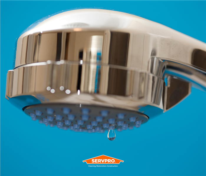 a blue wall with shower head leaky water, SERVPRO of South Central Fort Worth/ Edgecliff Village logo